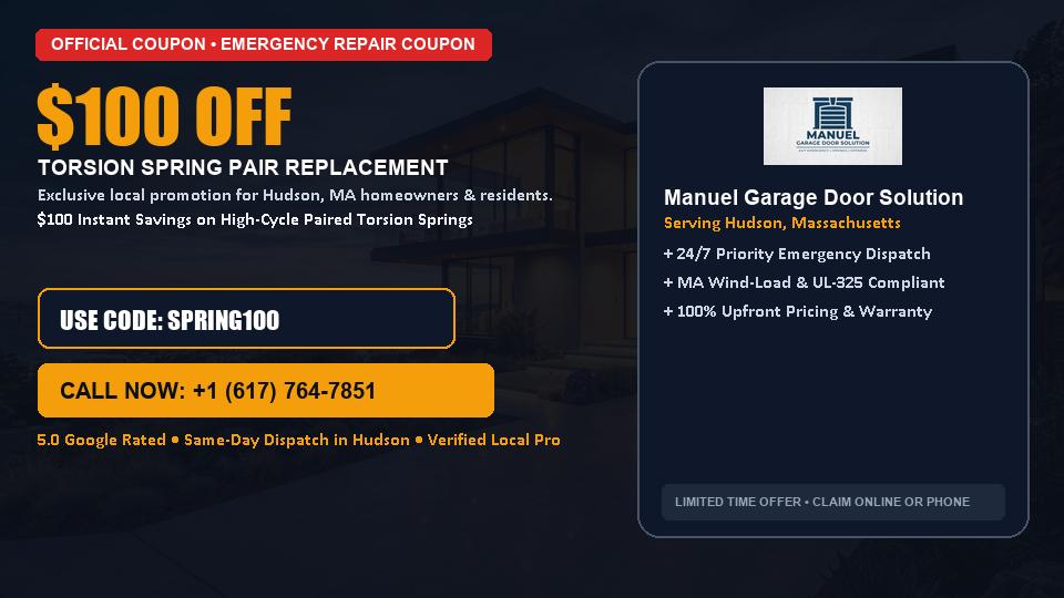 Manuel Garage Door Solution $100 OFF Dual Torsion Spring Replacement in Hudson, MA